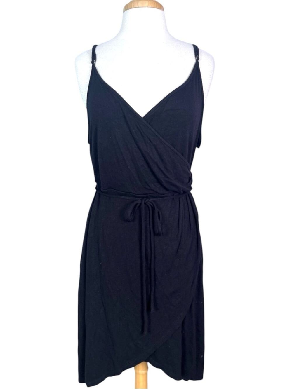 41 Hawthorne Fraidy Knit Surplice Dress Size XL Black Casual Stretch LBD Summer